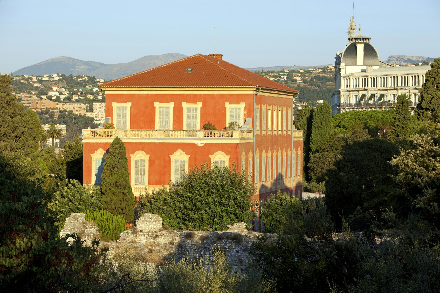 France, Alpes Maritimes, Nice, district of Cimiez Hill, museums and archaeological sites, thermal baths of the ancient Roman city of Cemenelum, Matisse museum in the background