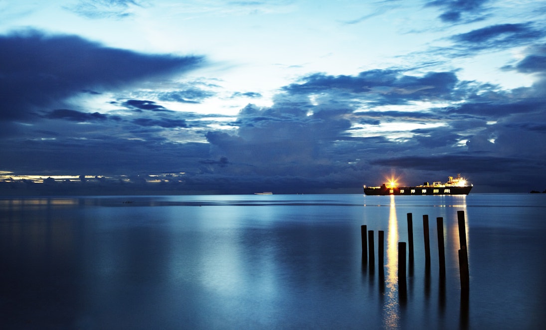 Freighter off Panama’s Caribbean coast waiting to enter Panama Canal.