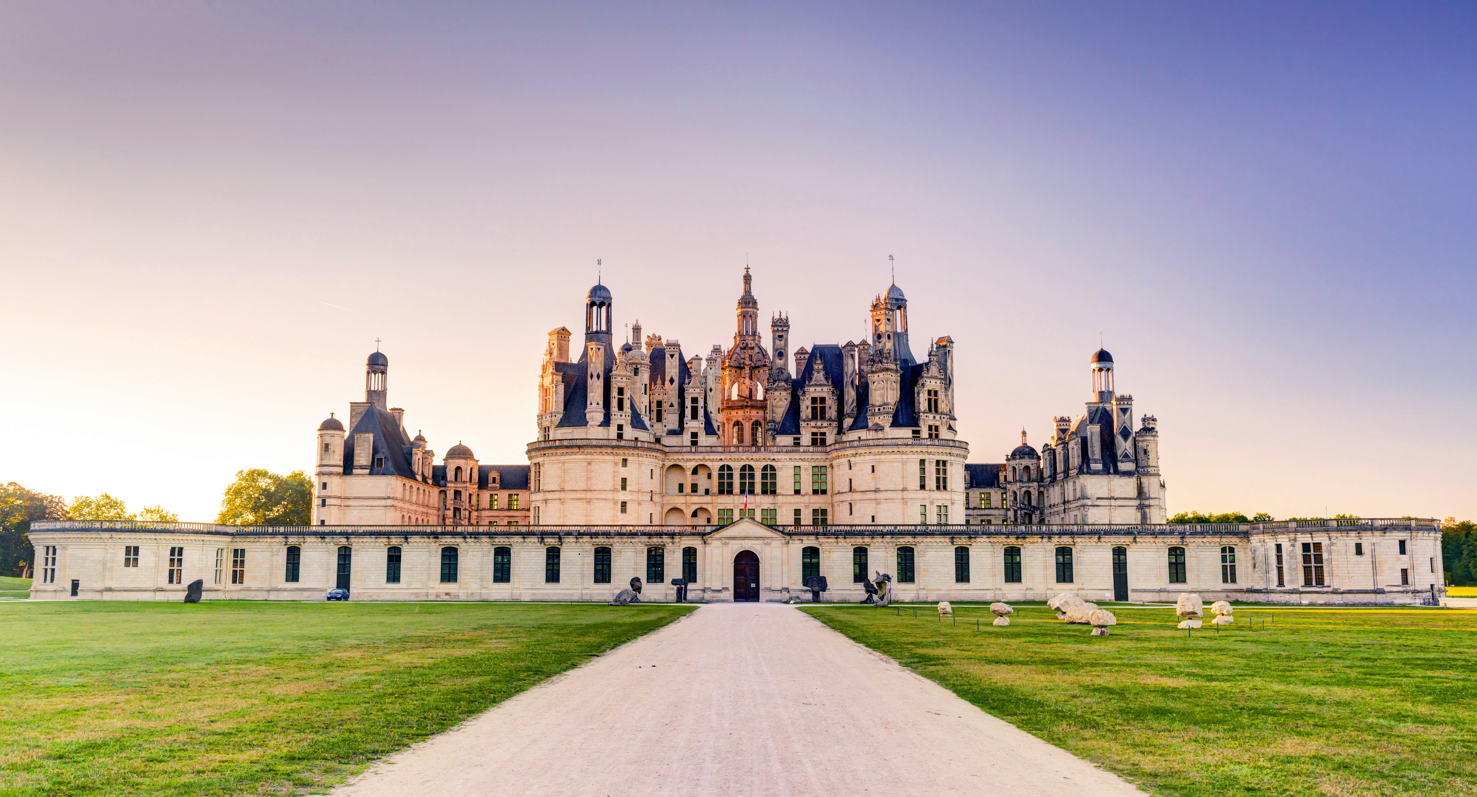 The royal Chateau de Chambord in the evening, France. This castle is located in the Loire Valley, was built in the 16th century and is one of the most recognizable chateaux in the world.