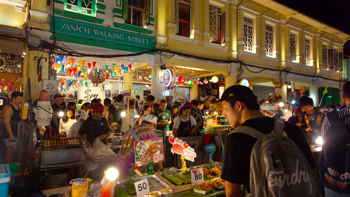 Phuket, Thailand - December 9, 2019: ( Lard Yai ) Phuket Walking Street night market in Phuket old town, Thailand., License Type: media, Download Time: 2024-12-13T13:56:14.000Z, User: FergalCo, Editorial: true, purchase_order: 56530 - Guidebooks, job: Global Publishing WIP, client: Pocket Phuket 6, other: Fergal Condon